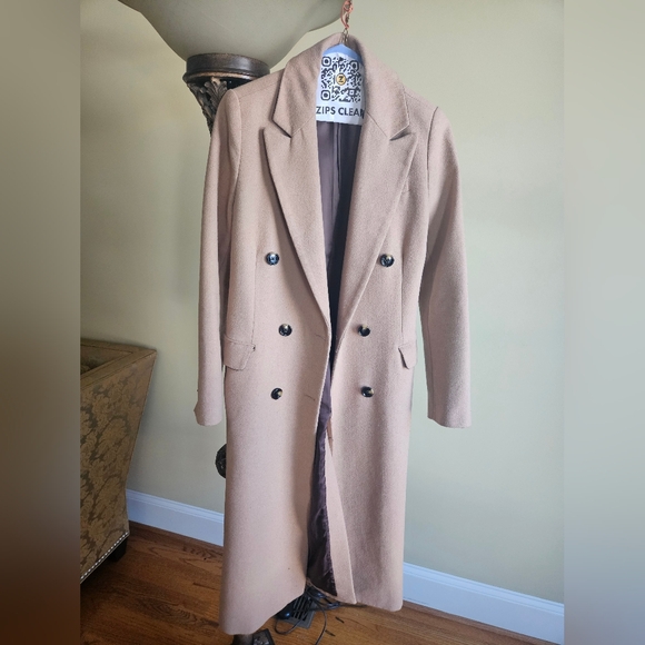 Mango Beige Double-Breasted 51% Wool Coat - Picture 6 of 16